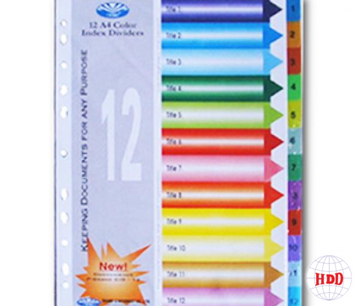 Bìa phân trang nhựa 12 số màu